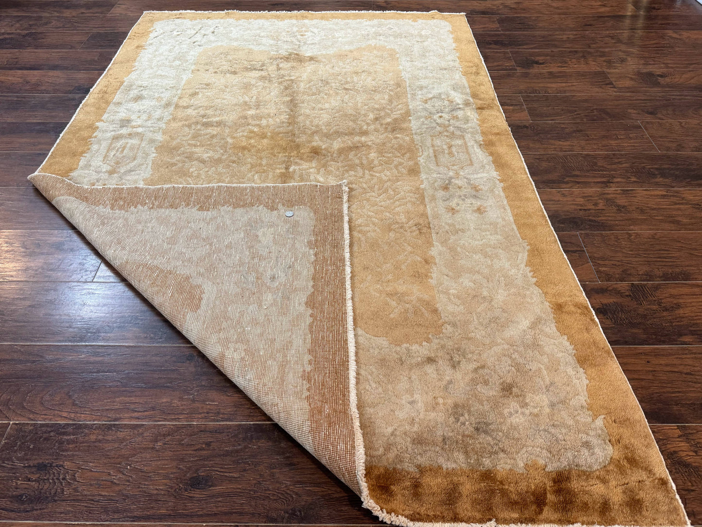 Chinese Peking Rug 5x7, Golden-Tan, Vintage Chinese Wool Carpet