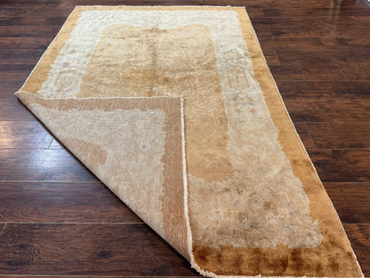 Chinese Peking Rug 5x7, Golden-Tan, Vintage Chinese Wool Carpet