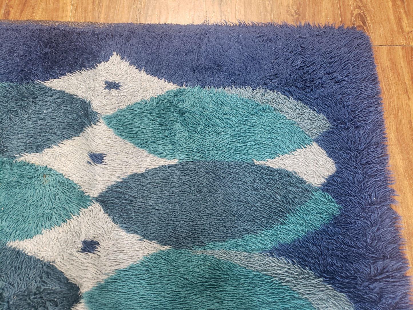 Blue Rya Rug, 1960s Mid-Century Danish Shag Rug 4'6" x 6'7", Ege Rya Modern Carpet, Cyan DeLuxe Rya Shag Rug, Vintage Area Rug 4x6, 5x7 Rug