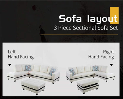Sectional Sofa Faux Leather White L Shaped Couch Set