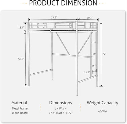 Twin Loft Bed With Ladder And Guard Rail In Rustic Style