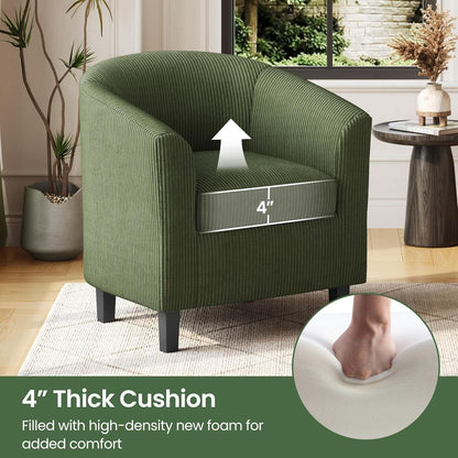 Corduroy Barrel Chairs Set of 2 Dark Green Upholstered