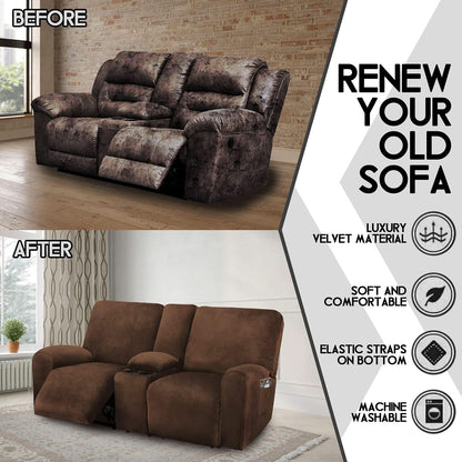 Velvet 8-Piece Reclining Loveseat Cover In Chocolate