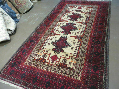 4' X 7' Vintage Handmade Pakistan Turkoman Bokhara Balouch Woven Wool Rug Nice