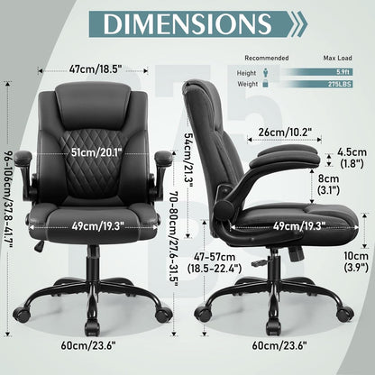 Ergonomic Leather Office Chair Adjustable Armrests Black