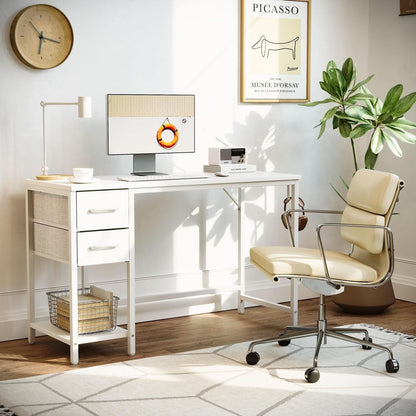47 Inch White Ergonomic Executive Desk With Drawers