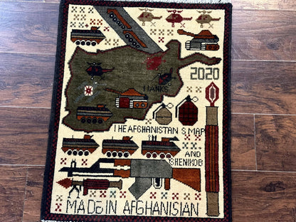 Afghan War Rug, Tanks Helicopters Guns