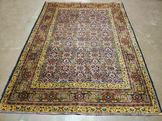 5' X 6' 5" Vintage Handmade Turkish Wool Rug Herati Fish Design Detailed Colorful Organic Vegetable Dyes Traditional Design