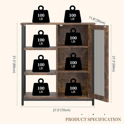 Mini Coffee Bar Cabinet 27.5 Inch Brown Finish Storage Unit