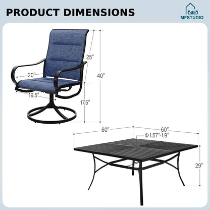 9 Piece Patio Dining Set 60 Inch Square Table Blue