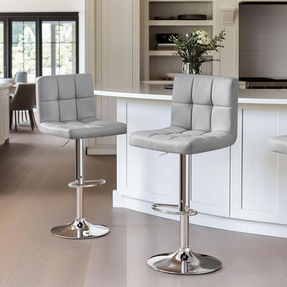 Bar Stools 2 Pack Adjustable Gray PU Leather Counter Height