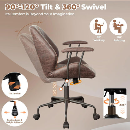 Ergonomic Leather Office Chair Dark Brown Mid Century Modern