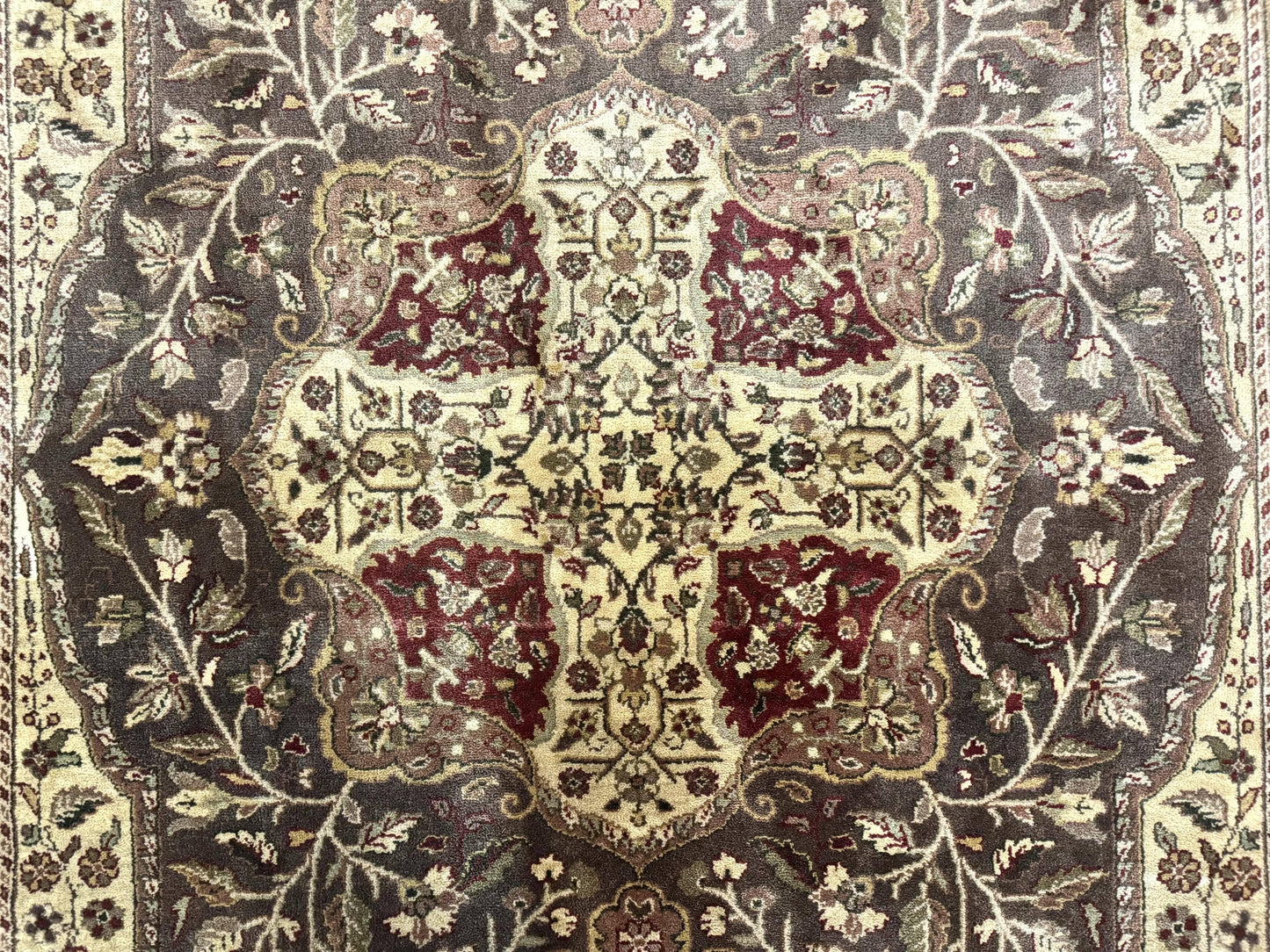 Indo Persian Rug 6x9, Wool Handmade Vintage Rug, Floral Cross Pattern