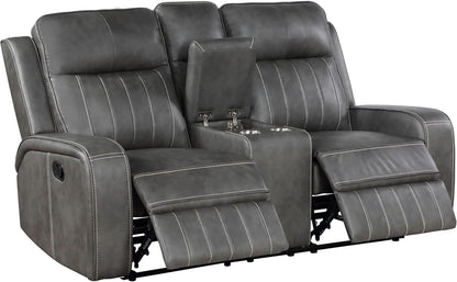 Gray Faux Leather Reclining Loveseat With Manual Recline