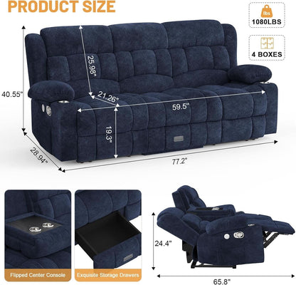 Blue Loveseat Recliner Sofa With Flip Backrest Manual