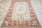 Aubusson Rug 6x9, Elegant Flatweave Rug, Aubusson Savonnerie 6 x 9 Flatweave Area Rug, Cream and Red, Wool Hand Woven Carpet, Medium Size