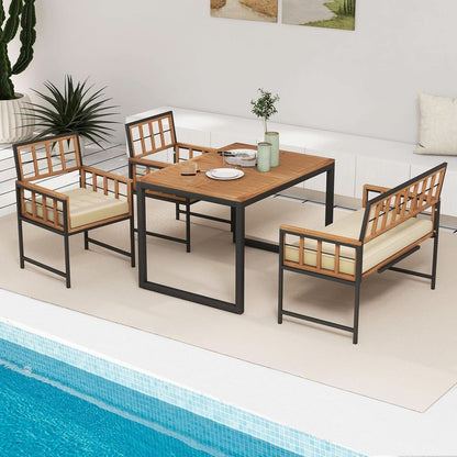 4 Piece Patio Dining Set With 47 Inch Acacia Table