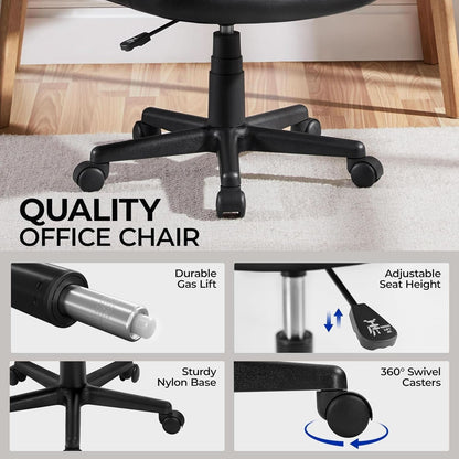 Armless Ergonomic Office Chair Black PU Leather Swivel