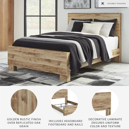 Rustic Queen Panel Bed With Metal Slats Light Brown Finish