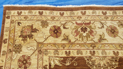 Indo Persian Rug 10x14, Mahal Sultanabad Oriental Carpet, Burnt Orange & Beige, Handmade Wool Area Rug