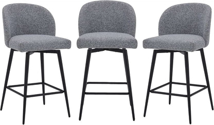 Set Of 3 Counter Height Bar Stools 360 Degree Swivel Grey
