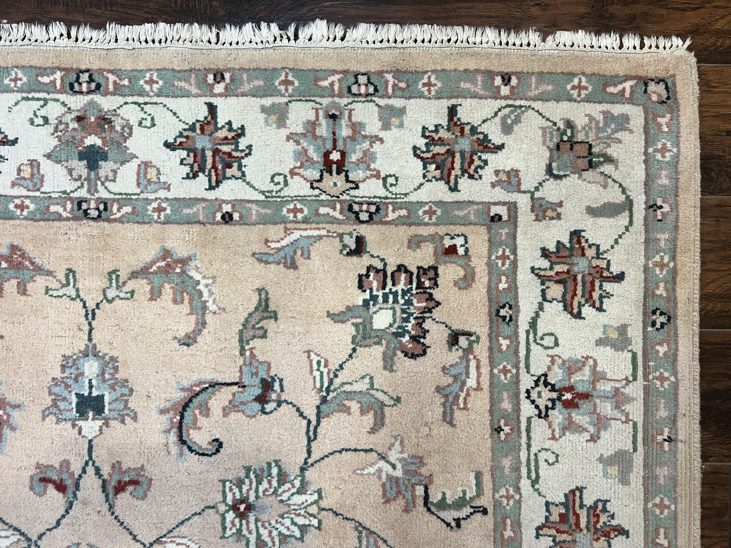 Indo Persian Rug 6x9, Handmade Vintage Wool Carpet, Floral Allover