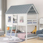 Twin House Bunk Bed With Playhouse White And Gray Finish