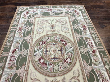 Aubusson Rug 5x8, Wool Handmade Vintage Carpet, Angel Motifs, Flatweave Rug 5 x 8, Medium Sized, European Design