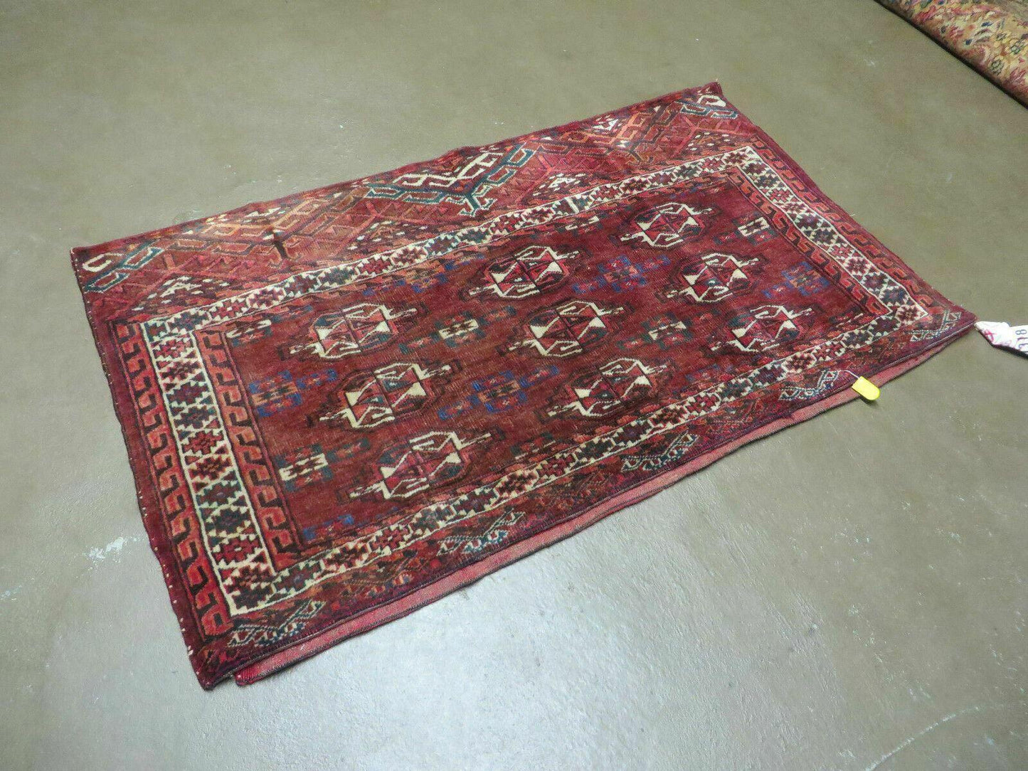 2.5' X 4' Antique Handmade Bokhara Turkoman Yamud Wool Rug Kilim Backing NICE