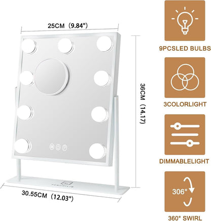 White Vanity Mirror With Light 10X Magnification LED