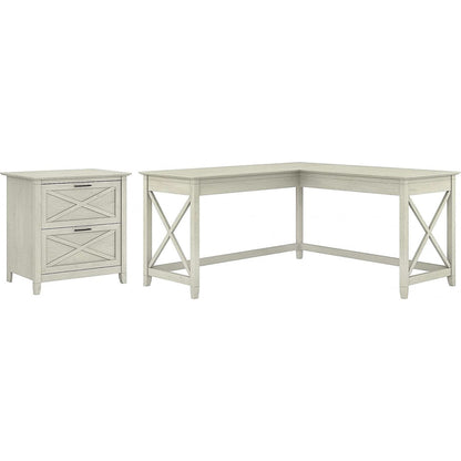 60W L Shaped Desk With Mobile File Cabinet For Home Office