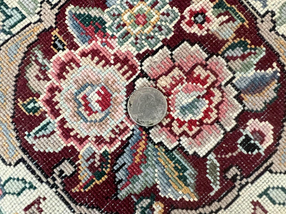 Pak Persian Rug 9x12, Dark Green and Cream, Floral Medallion, Elegant Handmade Wool Carpet 9 x 12