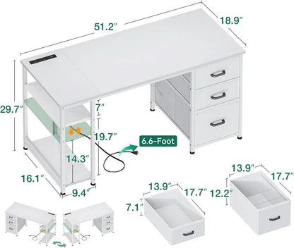 51 Inch Computer Desk With USB Outlets For Home Office