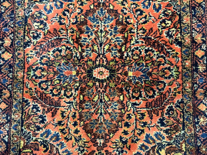 Antique Persian Lilihan Rug 2x4, Red, Floral, Wool, Handmade Lilian Persian Carpet