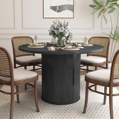 47 Inch Round Dining Table For 4 With Storage Shelf Black