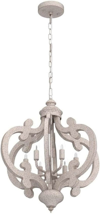 Wooden Farmhouse Chandelier Distressed White Five Lights