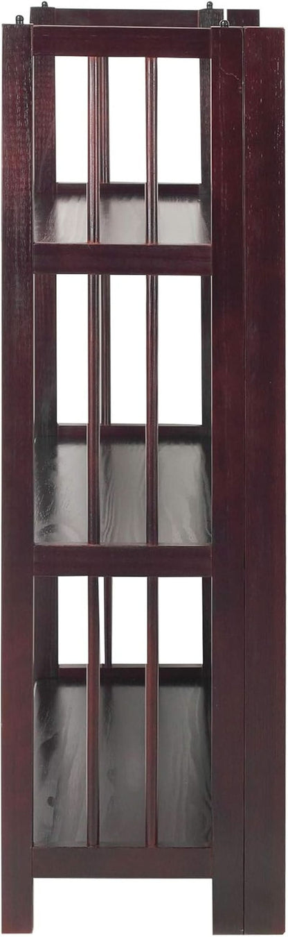 Three Shelf Folding Stackable Bookcase 27.5 Inch Wide Espresso Wood Home Office Storage