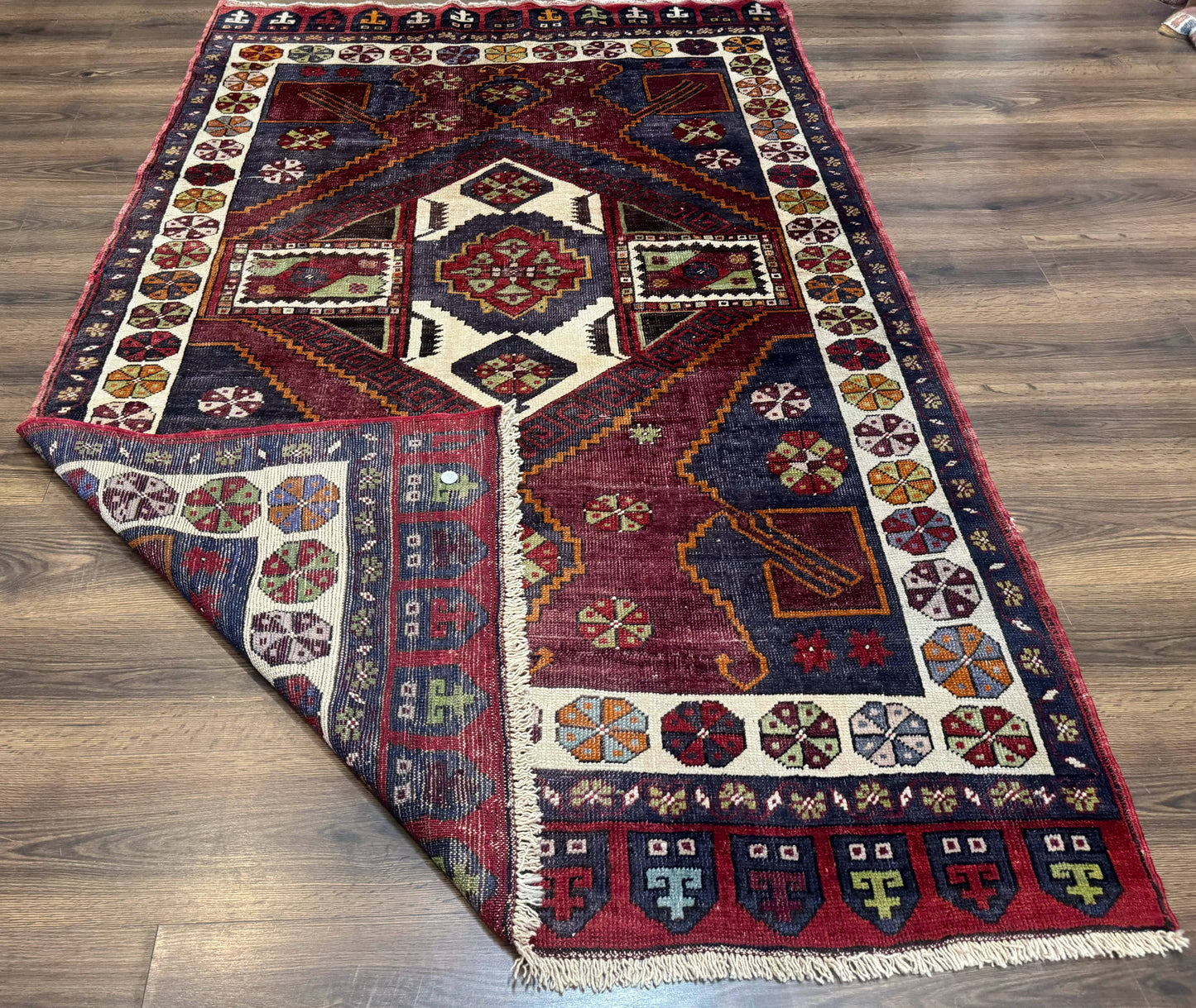 Turkish Kazak Rug 5x7, Geometric