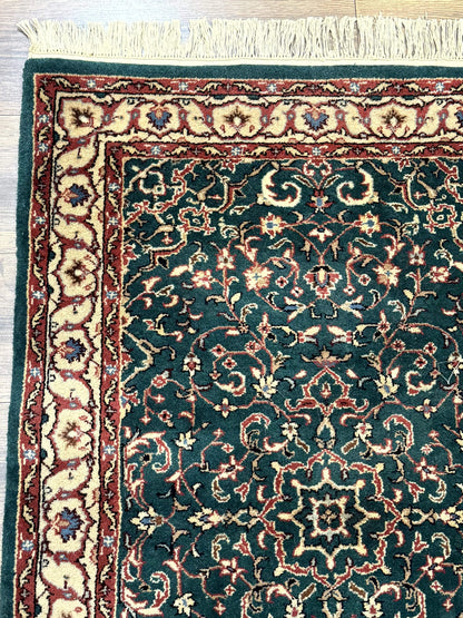 Dark Green Indo Persian Rug 2.5 x 4, Hand Knotted Wool Small Oriental Carpet