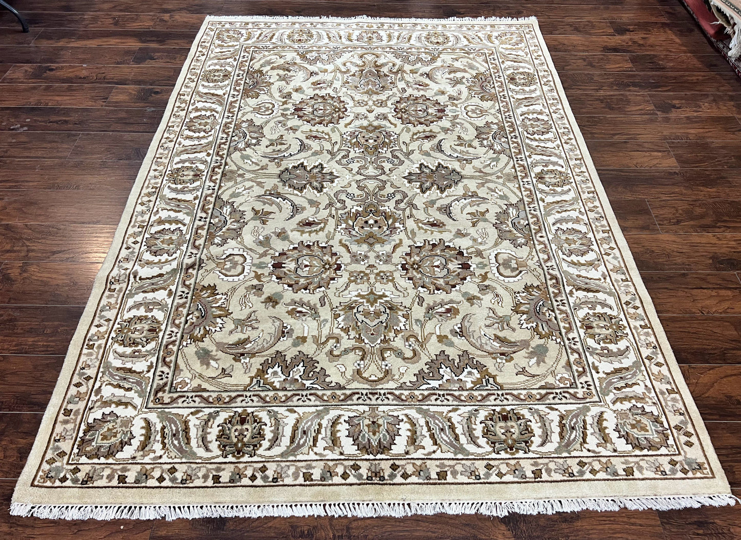 Indo Mahal Rug 6x9, Indian Carpet 6 x 9 ft, Light Green and Ivory, Floral Allover, Wool Oriental Carpet, Traditional Rug, Handmade