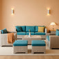Patio Furniture Set 6 Piece Outdoor Grey Wicker With Peacock Blue Cushions