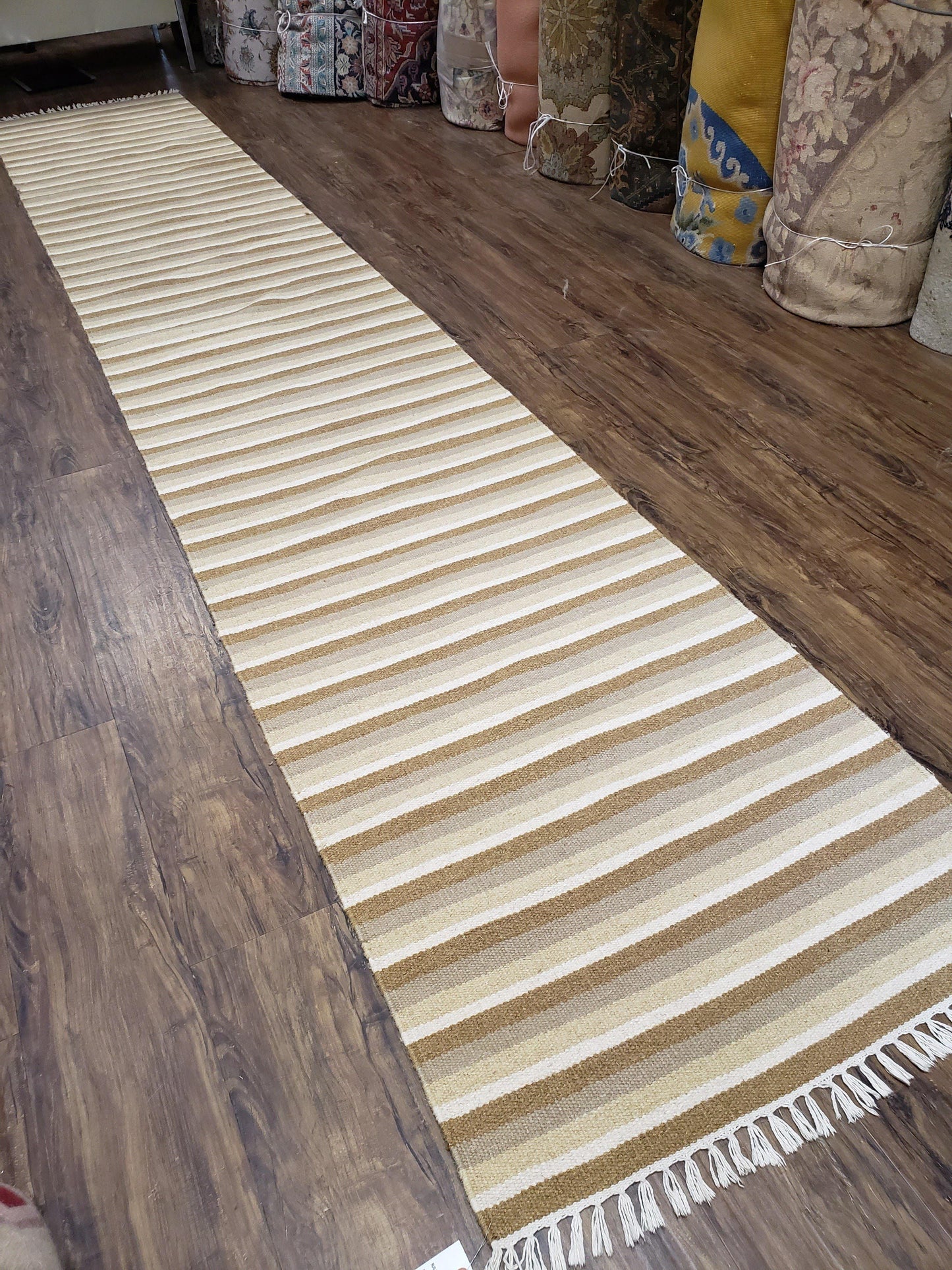 Striped Runner Rug, Flatweave Runner Rug, Hallway Runner, 15 ft Carpet Runner for Hall, Earth Tone Colors, Handmade Hand Woven Farmhouse Rug