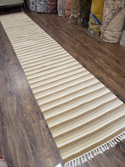 Striped Runner Rug, Flatweave Runner Rug, Hallway Runner, 15 ft Carpet Runner for Hall, Earth Tone Colors, Handmade Hand Woven Farmhouse Rug