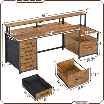 66 Inch Home Office Desk Rustic Brown Durable Construction