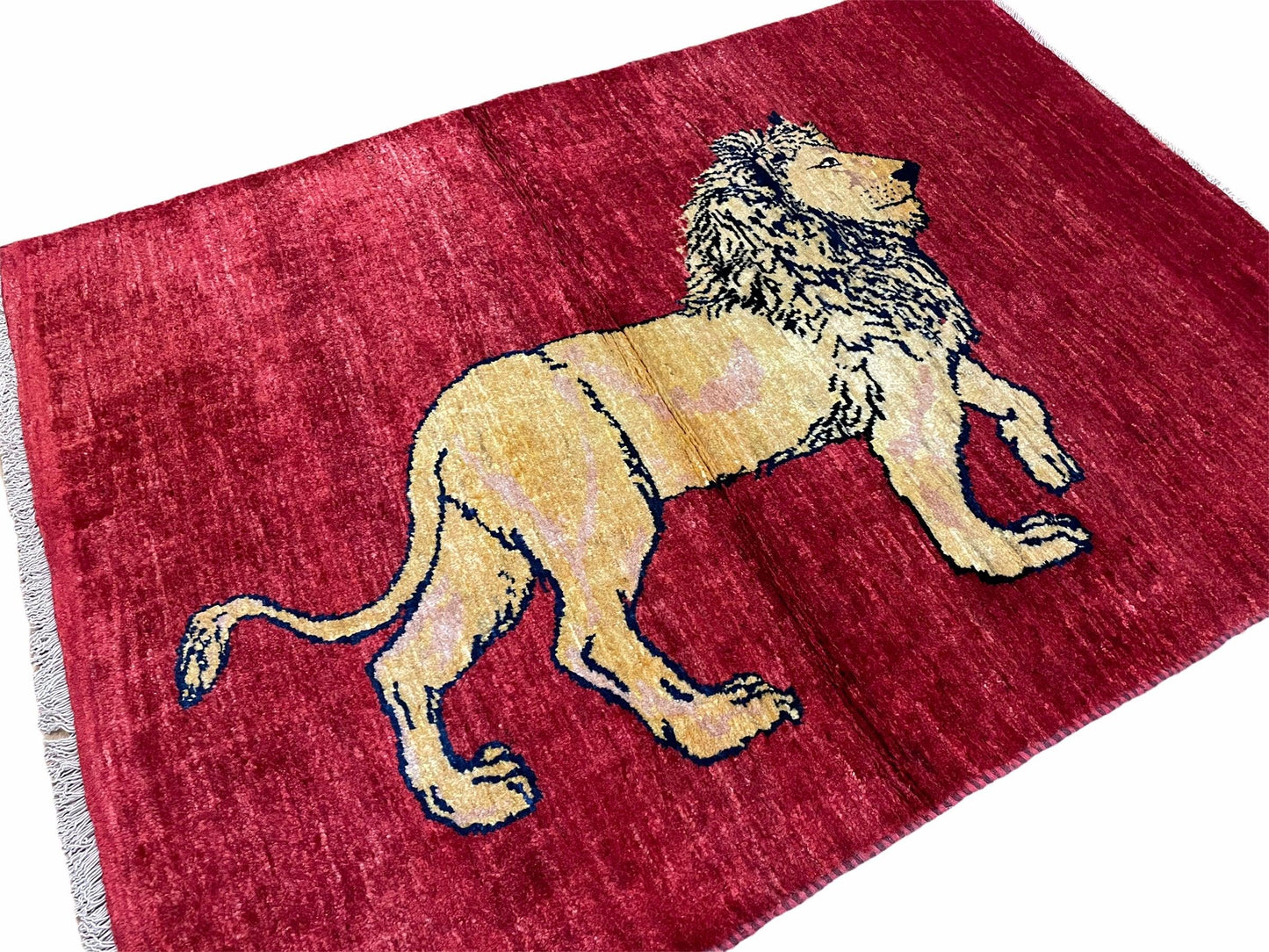 3 X 5 Handmade Hand-Knotted Quality Wool Rug New Vintage Lion Red Pictorial