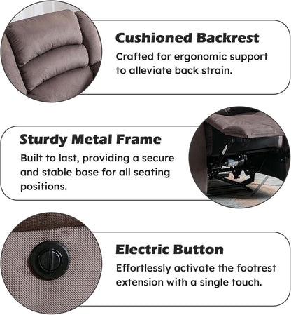 Brown Oversized Electric Recliner Chair With Plush Cushions
