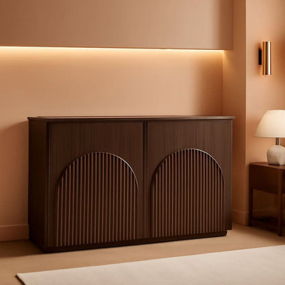 Walnut Sideboard Buffet Cabinet With Generous Storage And Wave Pattern Doors
