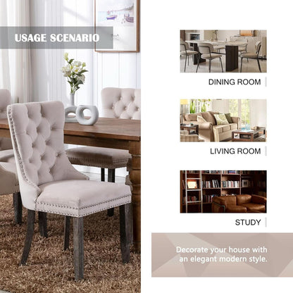 Velvet Dining Chairs Set Of 4 Beige With Ring Pull Trim