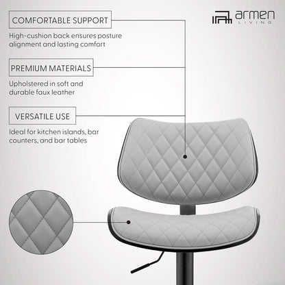 Grey Faux Leather Swivel Bar Stool With Adjustable Height