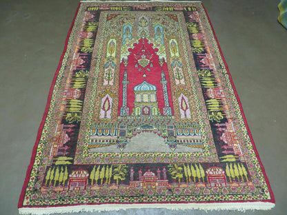 4' X 6' Antique 1920s Handmade Turkish Mehrab Design Wool Rug Lantern Beautiful